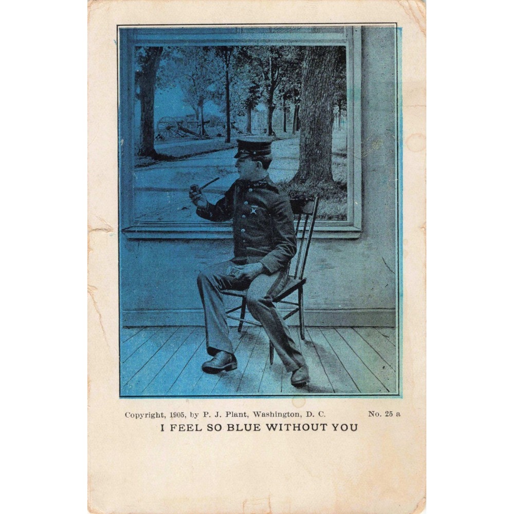1905 P.J. Plant I Feel So Blue Without You Postcard Officer Pipe Vancouver Wash - Picture 1 of 2